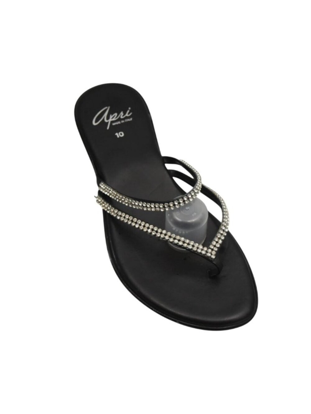 Apri Black Rhinestone Embellished Sandals Womens 10 Italian Slip On Flip Flops